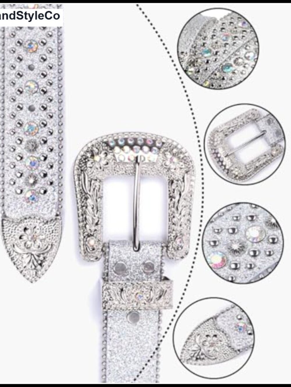 Rhinestone Bling Gothic Belt Faux Leather Western Cowboy for Jeans - Picture 2 of 4